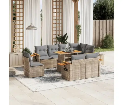 9-Daļīgs Dārza Dīvānu Komplekts, Matrači, Bēša Pe Rotangpalma Vidaxl