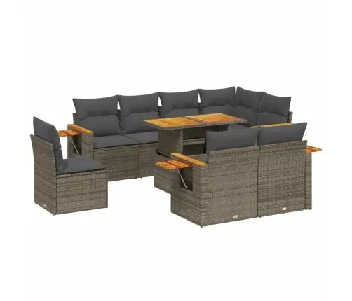 9-Daļīgs Dārza Dīvāna Komplekts Ar Matračiem, Pelēks Pe Pinums Vidaxl