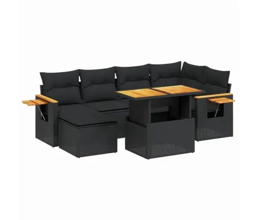 7-Daļīgs Dārza Dīvāna Komplekts Ar Matračiem, Melna Pe Vidaxl
