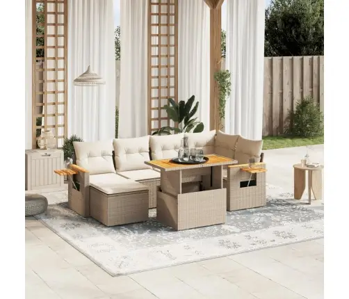 Sofos Komplektas Su Pagalvėlėmis, 7 Dalių, Smėlio, Poliratanas