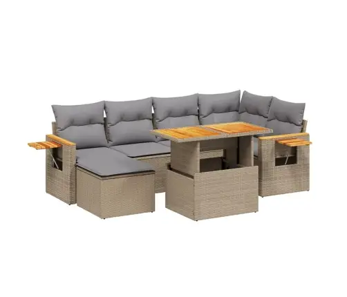 7-Daļīgs Dārza Dīvāna Komplekts, Matrači, Bēša Pe Rotangpalma Vidaxl