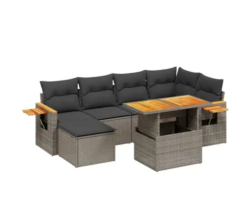 7-Daļīgs Dārza Dīvāna Komplekts, Matrači, Pelēka Pe Rotangpalma Vidaxl