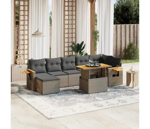 Sodo Komplektas Su Pagalvėlėmis, 8 Dalių, Pilkas, Poliratanas