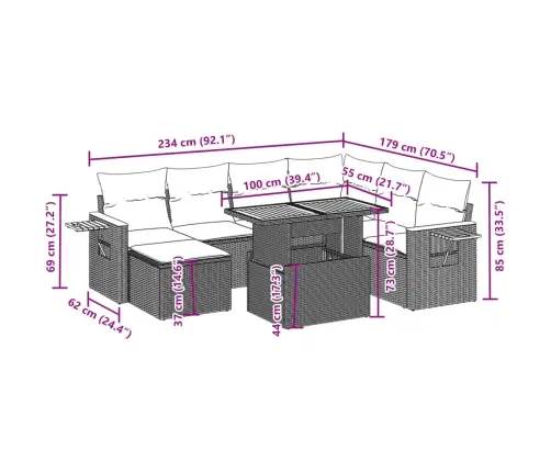 Sofos Komplektas Su Pagalvėlėmis, 8 Dalių, Smėlio, Poliratanas
