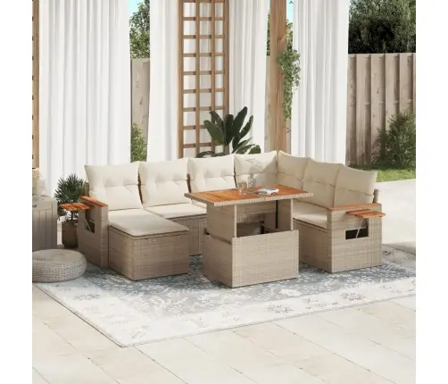 Sofos Komplektas Su Pagalvėlėmis, 8 Dalių, Smėlio, Poliratanas