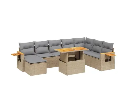 9-Daļīgs Dārza Dīvānu Komplekts, Matrači, Bēša Pe Rotangpalma Vidaxl