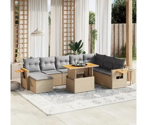 9-Daļīgs Dārza Dīvānu Komplekts, Matrači, Bēša Pe Rotangpalma Vidaxl