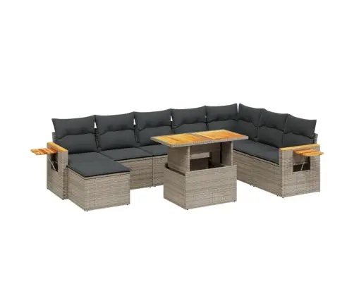 Sofos Komplektas Su Pagalvėlėmis, 9 Dalių, Pilkas, Poliratanas