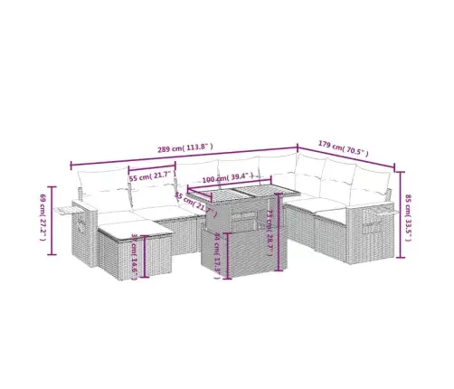 Sofos Komplektas Su Pagalvėlėmis, 9 Dalių, Pilkas, Poliratanas