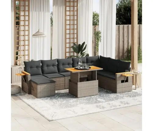 Sofos Komplektas Su Pagalvėlėmis, 9 Dalių, Pilkas, Poliratanas