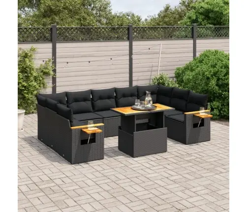 Sodo Komplektas Su Pagalvėlėmis, 10 Dalių, Juodas, Poliratanas