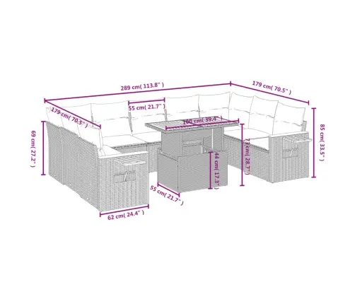 10-Daļīgs Dārza Dīvāna Komplekts, Matrači, Melna Pe Rotangpalma Vidaxl