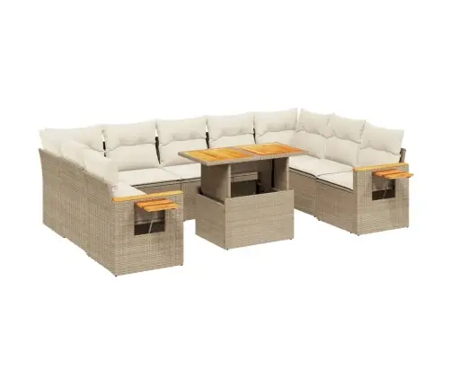 10-Daļīgs Dārza Dīvāna Komplekts, Matrači, Bēša Pe Rotangpalma Vidaxl