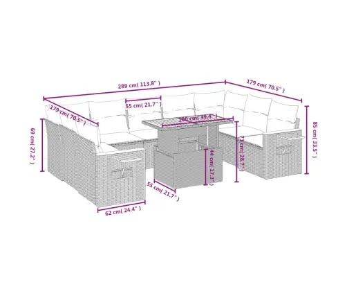 10-Daļīgs Dārza Dīvāna Komplekts, Matrači, Bēša Pe Rotangpalma Vidaxl