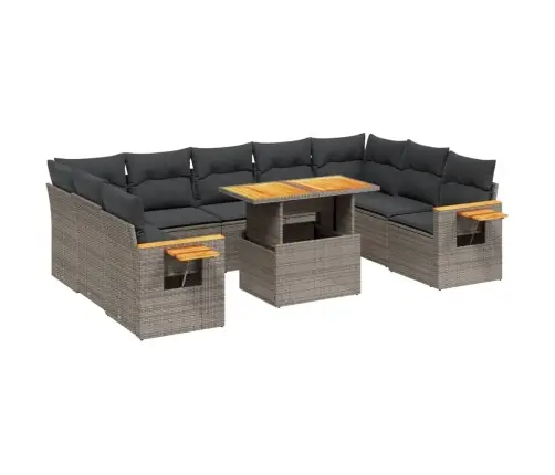 10-Daļīgs Dārza Dīvāna Komplekts Ar Matračiem, Pelēks Pe Pinums Vidaxl