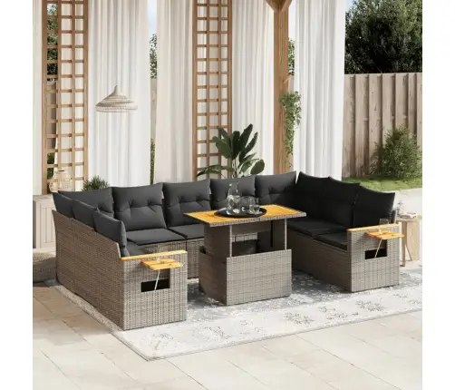 10-Daļīgs Dārza Dīvāna Komplekts Ar Matračiem, Pelēks Pe Pinums Vidaxl