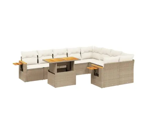 10-Daļīgs Dārza Dīvāna Komplekts, Matrači, Bēša Pe Rotangpalma Vidaxl