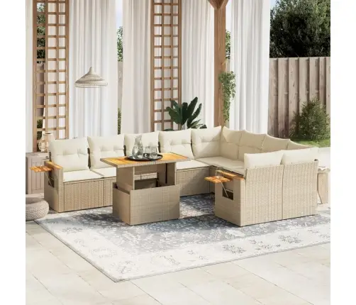 10-Daļīgs Dārza Dīvāna Komplekts, Matrači, Bēša Pe Rotangpalma Vidaxl