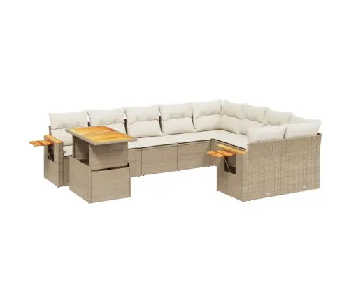 10-Daļīgs Dārza Dīvāna Komplekts, Matrači, Bēša Pe Rotangpalma Vidaxl