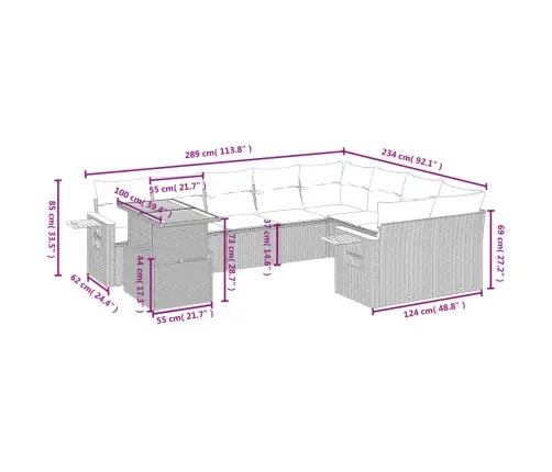 10-Daļīgs Dārza Dīvāna Komplekts, Matrači, Bēša Pe Rotangpalma Vidaxl