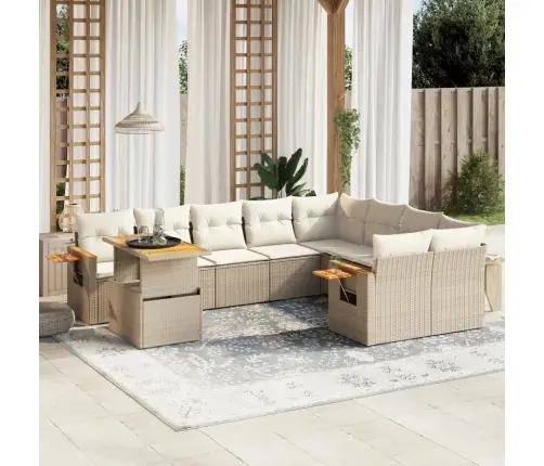 10-Daļīgs Dārza Dīvāna Komplekts, Matrači, Bēša Pe Rotangpalma Vidaxl