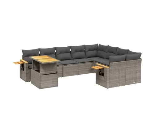 10-Daļīgs Dārza Dīvāna Komplekts Ar Matračiem, Pelēks Pe Pinums Vidaxl