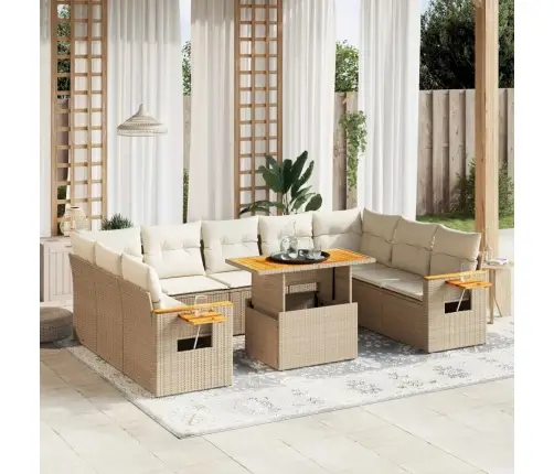 11-Daļīgs Dārza Dīvāna Komplekts, Matrači, Bēša Pe Rotangpalma Vidaxl