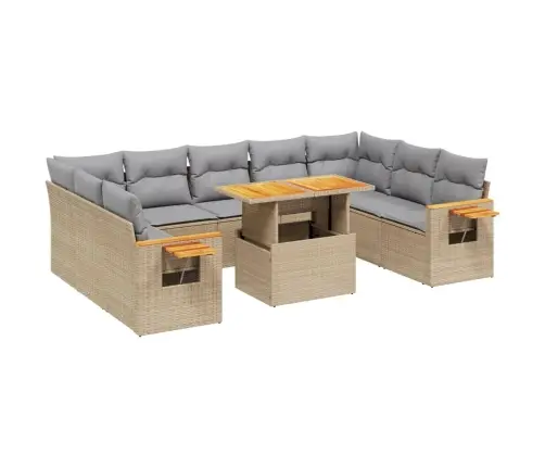 11-Daļīgs Dārza Dīvāna Komplekts, Matrači, Bēša Pe Rotangpalma Vidaxl