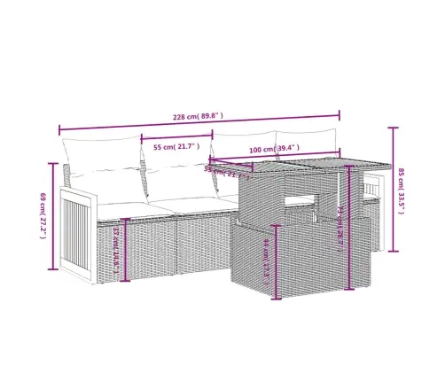 5-Daļīgs Dārza Dīvāna Komplekts Ar Matračiem, Pe Rotangpalma Vidaxl