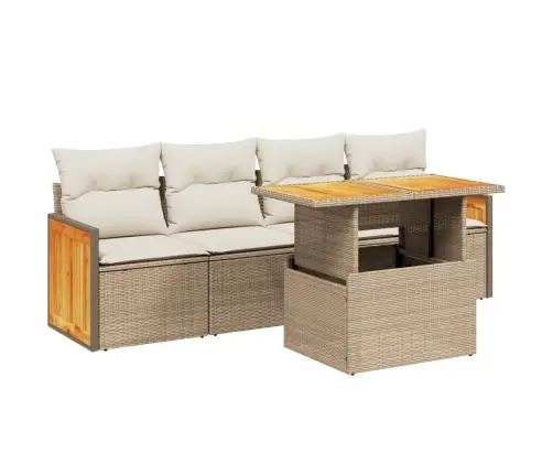 Sofos Komplektas Su Pagalvėlėmis, 5 Dalių, Smėlio, Poliratanas