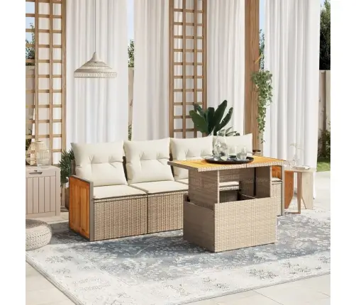 Sofos Komplektas Su Pagalvėlėmis, 5 Dalių, Smėlio, Poliratanas