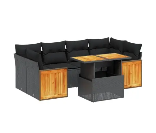 7-Daļīgs Dārza Dīvāna Komplekts Ar Matračiem, Melna Pe Vidaxl