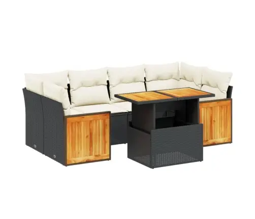 7-Daļīgs Dārza Dīvāna Komplekts Ar Matračiem, Melna Pe Vidaxl