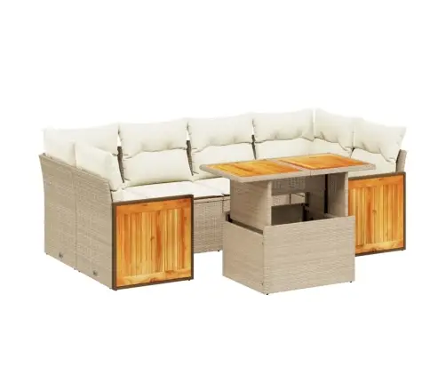 Sofos Komplektas Su Pagalvėlėmis, 7 Dalių, Smėlio, Poliratanas