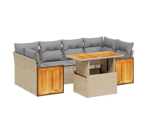 7-Daļīgs Dārza Dīvāna Komplekts, Matrači, Bēša Pe Rotangpalma Vidaxl