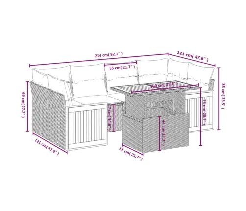 7-Daļīgs Dārza Dīvāna Komplekts, Matrači, Bēša Pe Rotangpalma Vidaxl