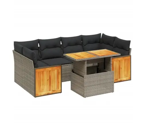 7-Daļīgs Dārza Dīvāna Komplekts, Matrači, Pelēka Pe Rotangpalma Vidaxl