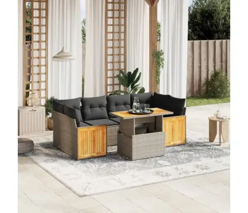 7-Daļīgs Dārza Dīvāna Komplekts, Matrači, Pelēka Pe Rotangpalma Vidaxl