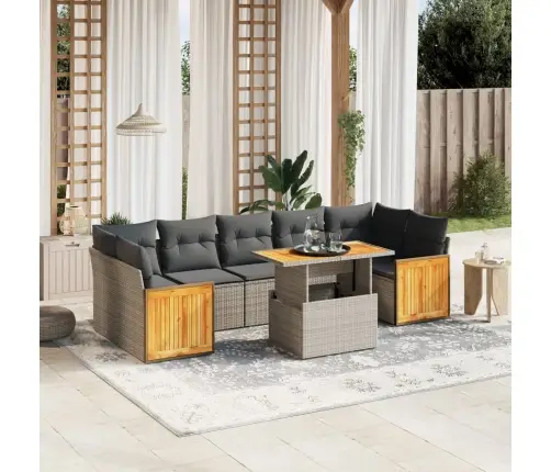 8-Daļīgs Dārza Dīvāna Komplekts Ar Matračiem, Pelēks Pe Pinums Vidaxl