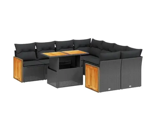 Sodo Komplektas Su Pagalvėlėmis, 9 Dalių, Juodas, Poliratanas