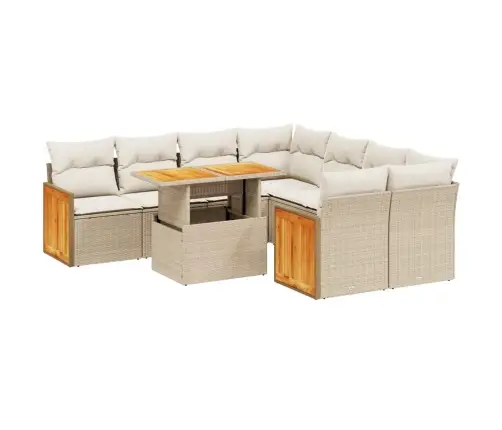 9-Daļīgs Dārza Dīvānu Komplekts, Matrači, Bēša Pe Rotangpalma Vidaxl