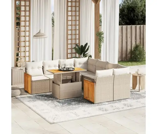 9-Daļīgs Dārza Dīvānu Komplekts, Matrači, Bēša Pe Rotangpalma Vidaxl