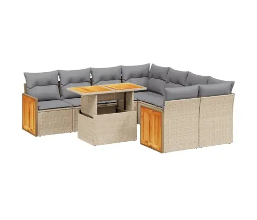 9-Daļīgs Dārza Dīvānu Komplekts, Matrači, Bēša Pe Rotangpalma Vidaxl