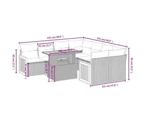 Sofos Komplektas Su Pagalvėlėmis, 9 Dalių, Pilkas, Poliratanas