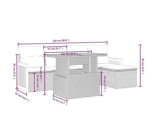 6-Daļīgs Dārza Dīvāna Komplekts, Matrači, Melna Pe Rotanpalma Vidaxl