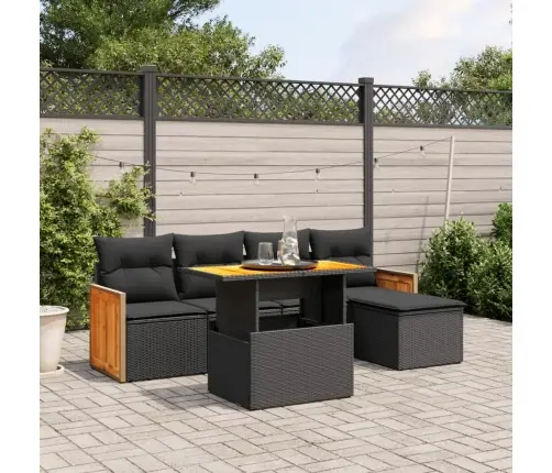 6-Daļīgs Dārza Dīvāna Komplekts, Matrači, Melna Pe Rotanpalma Vidaxl