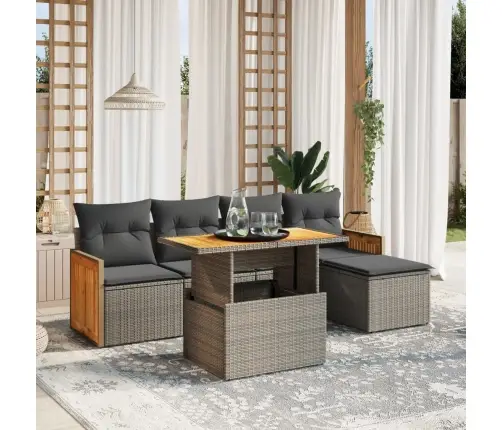 6-Daļīgs Dārza Dīvāna Komplekts Ar Matračiem, Pelēks Pe Pinums Vidaxl