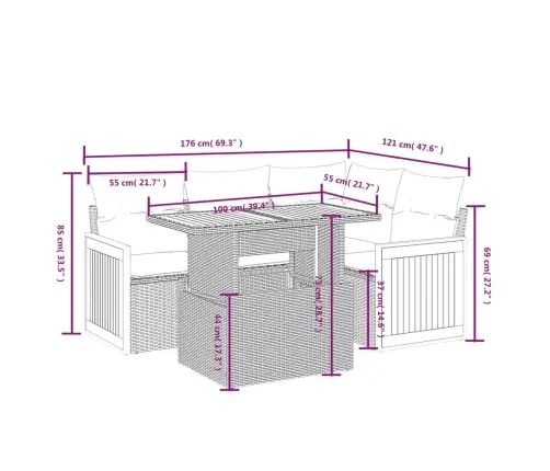 5-Osaline Aiadiivanikomplekt Patjadega, Must, Polürotang