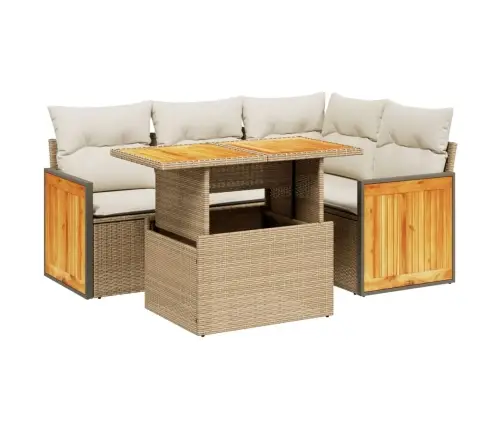 Sofos Komplektas Su Pagalvėlėmis, 5 Dalių, Smėlio, Poliratanas