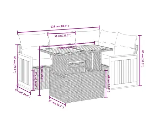 Sofos Komplektas Su Pagalvėlėmis, 5 Dalių, Smėlio, Poliratanas